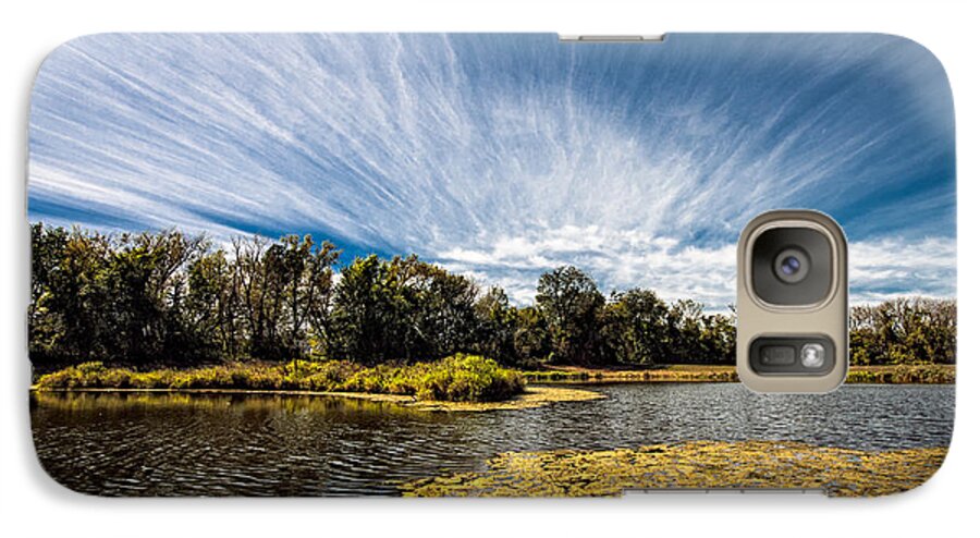 Landscape Clouds Sky Water Lake Pond Trees Rochester Minnesota Summer Fall Autumn Blue White Green Yellow Galaxy S7 Case featuring the photograph You CANNOT Be Cirrus by Tom Gort
