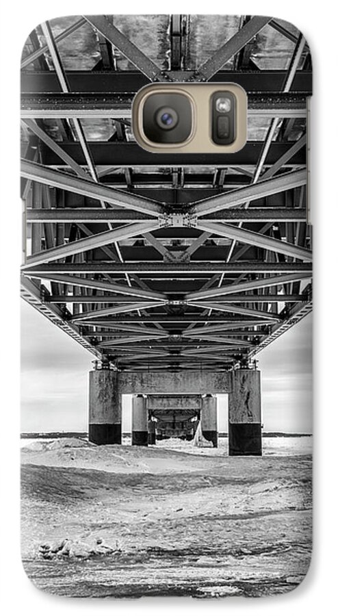 John Mcgraw Galaxy S7 Case featuring the photograph Black and White Mackinac Bridge Winter #1 by John McGraw