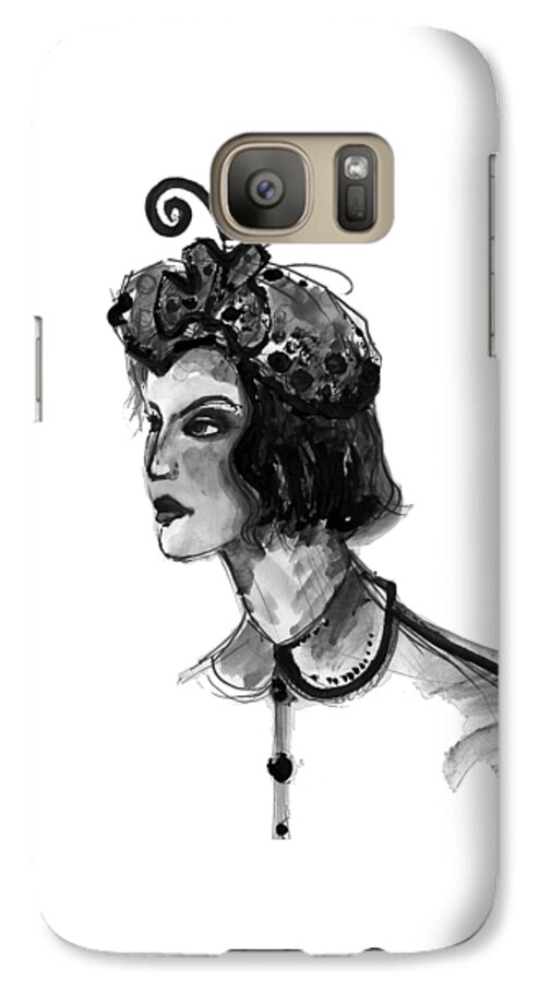 Marian Voicu Galaxy S7 Case featuring the painting Black and white watercolor fashion illustration #1 by Marian Voicu