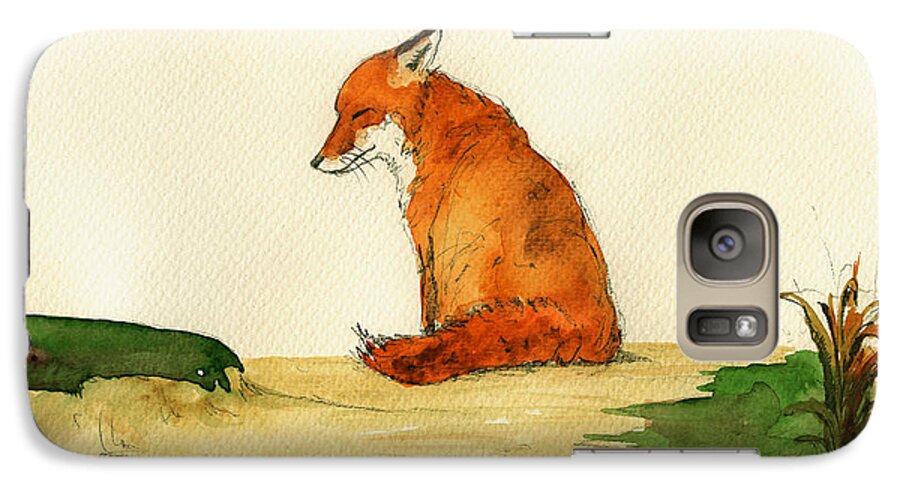 Fox Galaxy S7 Case featuring the painting Fox sleeping painting #1 by Juan Bosco