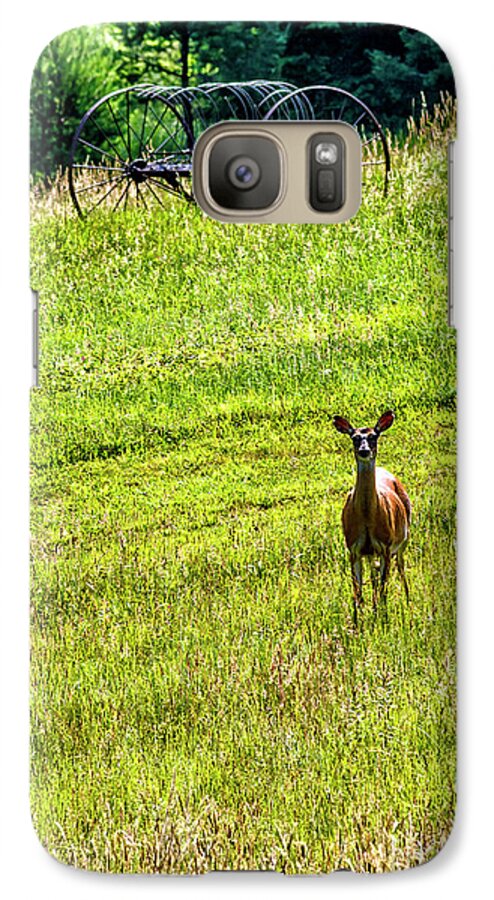Whitetail Deer Galaxy S7 Case featuring the photograph Whitetail Deer and Hay Rake #1 by Thomas R Fletcher