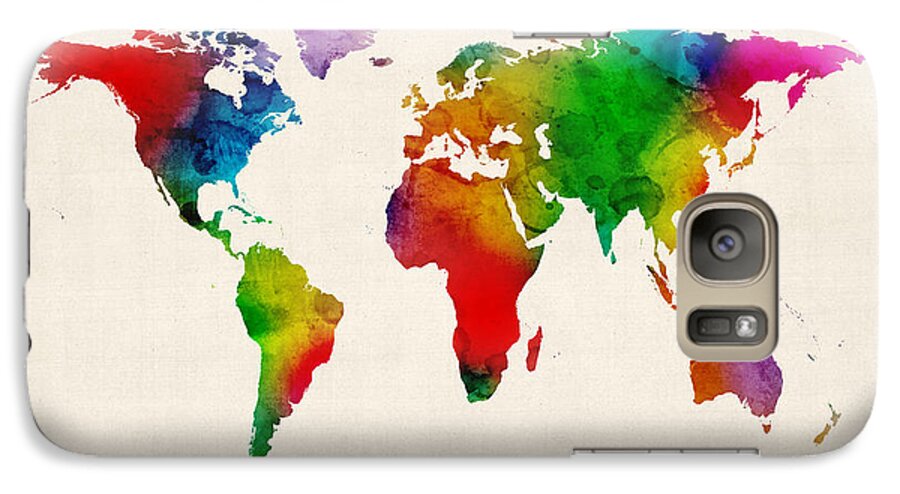World Map Galaxy S7 Case featuring the digital art Watercolor Map of the World Map #8 by Michael Tompsett