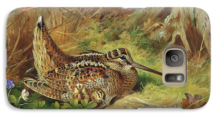 Woodcock Galaxy S7 Case featuring the painting A Woodcock and Chicks by Archibald Thorburn
