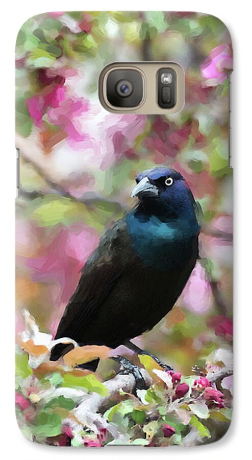 Boat-tailed Grackle Galaxy S7 Case featuring the digital art Among the Blooms by Betty LaRue