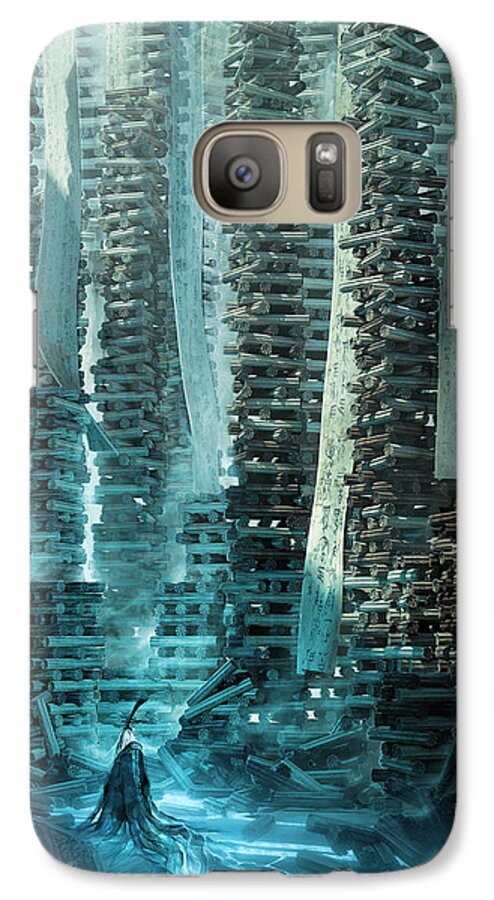 Landscape Galaxy S7 Case featuring the digital art Ancient Library V1 by Te Hu