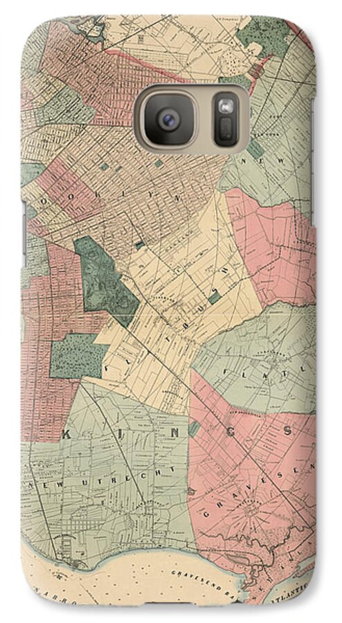 Brooklyn Galaxy S7 Case featuring the drawing Antique Map of Brooklyn - New York City - by M. Dripps - 1868 by Blue Monocle