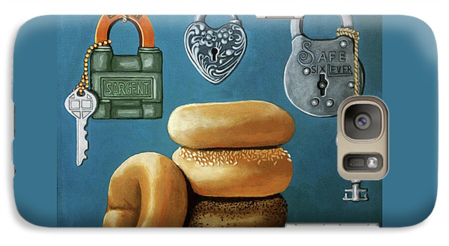 Food Art Galaxy S7 Case featuring the painting Bagels and Locks by Linda Apple
