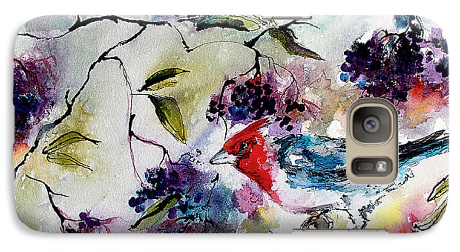 Watercolor Galaxy S7 Case featuring the painting Bird In Elderberry Bush Watercolor by Ginette Callaway
