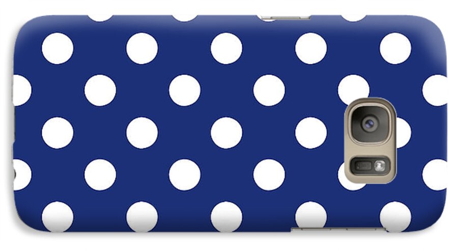 Blue Galaxy S7 Case featuring the mixed media Blue And White Polka Dots- Art by Linda Woods by Linda Woods