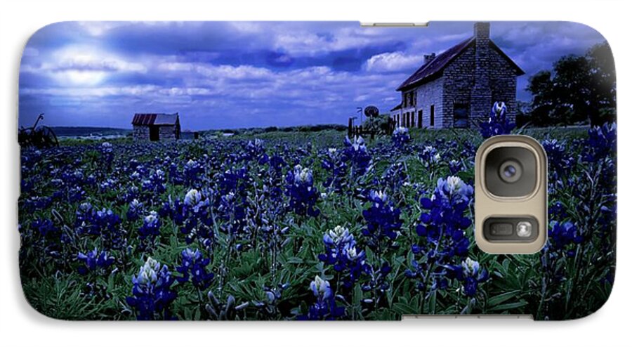 Bluebonnets Galaxy S7 Case featuring the photograph Bluebonnets in the Blue Hour by Linda Unger