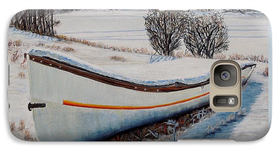 Boat Galaxy S7 Case featuring the painting Boat under snow by Marilyn McNish
