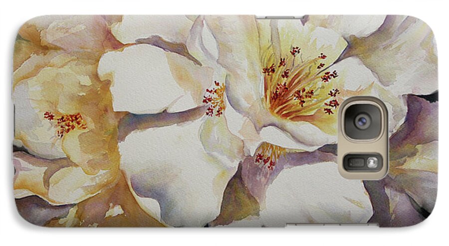 Camellias Galaxy S7 Case featuring the painting Camellias Golden Glow by Roxanne Tobaison