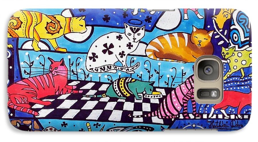 Cat Paintings Galaxy S7 Case featuring the painting Cat Cocktail - Cat Art by Dora Hathazi Mendes by Dora Hathazi Mendes