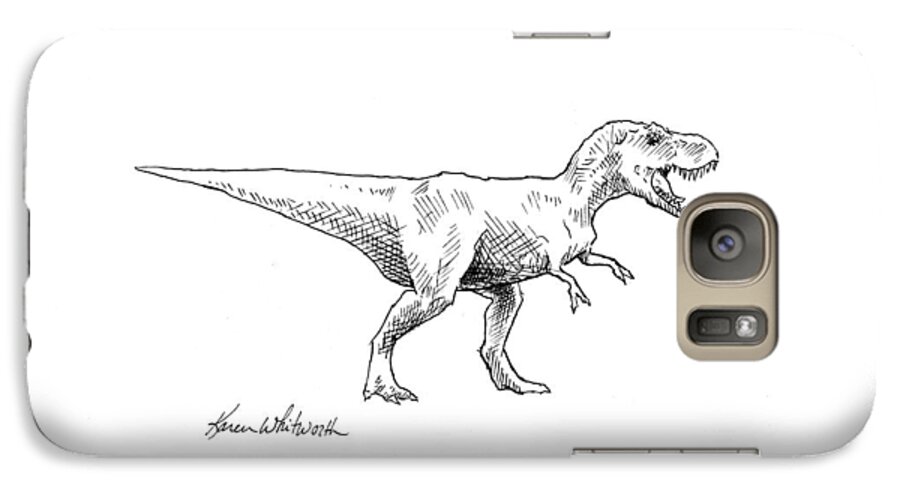 Tyrannosaurus Rex Decor Galaxy S7 Case featuring the drawing Tyrannosaurus Rex Dinosaur T-Rex Ink Drawing Illustration by K Whitworth
