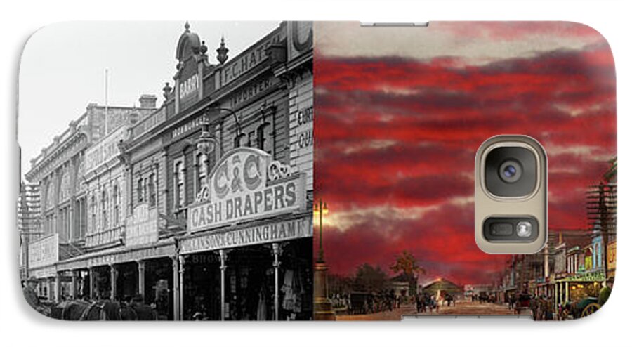 Cash Drapers Galaxy S7 Case featuring the photograph City - Palmerston North NZ - The shopping district 1908 - Side by Side by Mike Savad