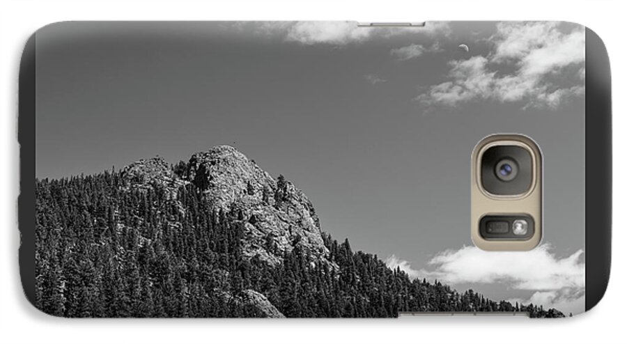 Black White Galaxy S7 Case featuring the photograph Colorado Buffalo Rock With Waxing Crescent Moon In BW by James BO Insogna