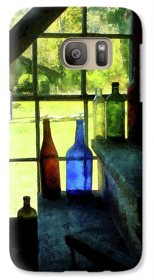 Bottles Galaxy S7 Case featuring the photograph Colored Bottles On Steps by Susan Savad