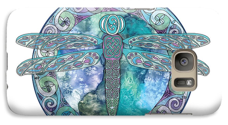 Artoffoxvox Galaxy S7 Case featuring the mixed media Cool Celtic Dragonfly by Kristen Fox