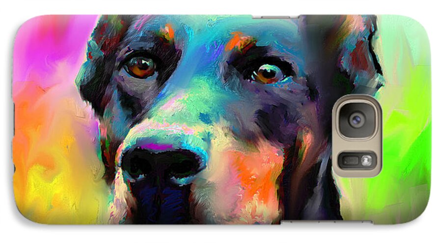 Doberman Portrait Galaxy S7 Case featuring the painting Doberman Pincher Dog portrait by Svetlana Novikova