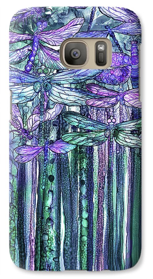 Carol Cavalaris Galaxy S7 Case featuring the mixed media Dragonfly Bloomies 2 - Lavender Teal by Carol Cavalaris