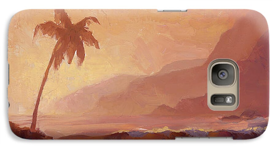 Hawaiian Palm Tree Landscape Galaxy S7 Case featuring the painting Dreams of Hawaii - Tropical Beach Sunset Paradise Landscape Painting by K Whitworth