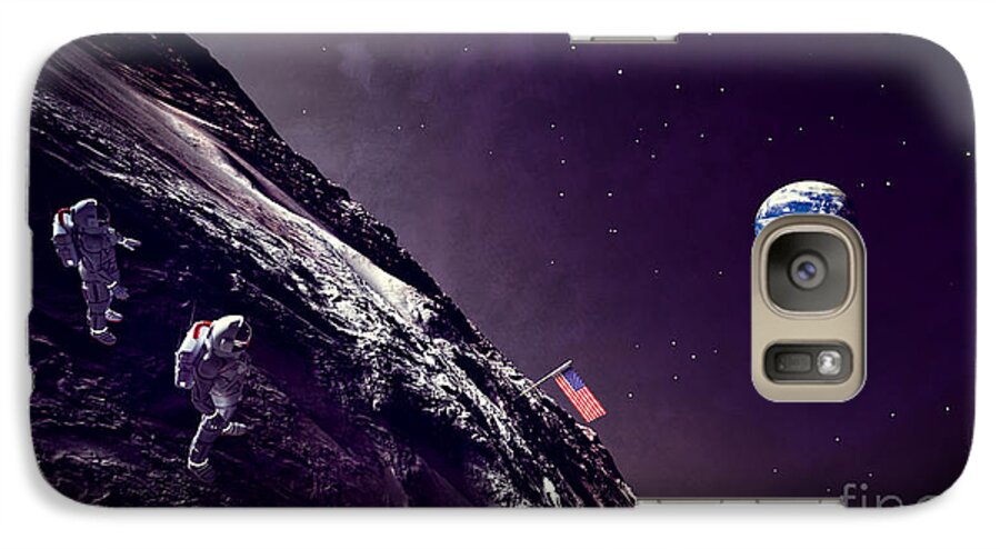 Earth Rise On The Moon Galaxy S7 Case featuring the digital art Earth Rise On The Moon by Two Hivelys