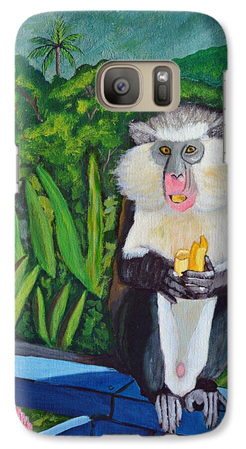 Mona Monkey Galaxy S7 Case featuring the painting Eating a banana by Laura Forde