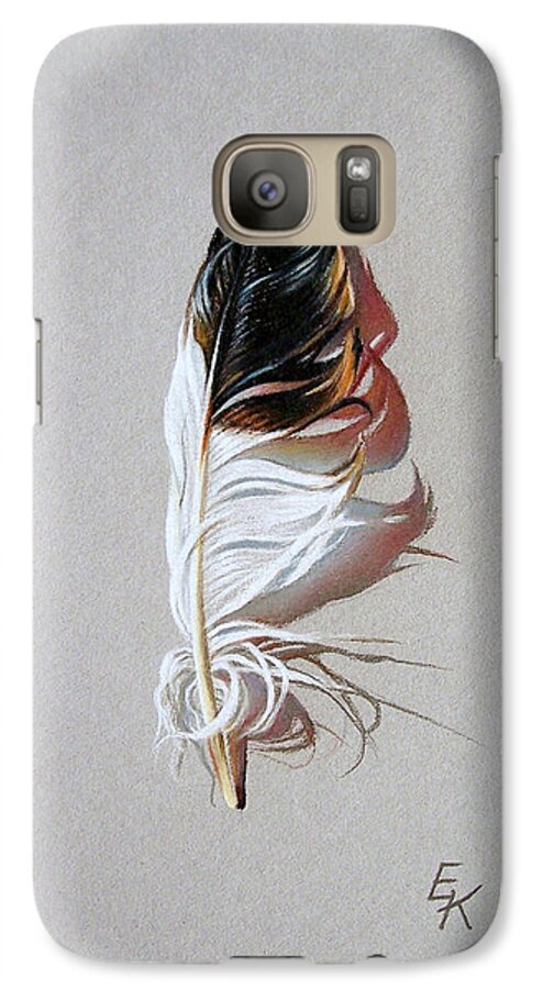 Still Life Feather Galaxy S7 Case featuring the drawing Feather and shadow 3 by Elena Kolotusha