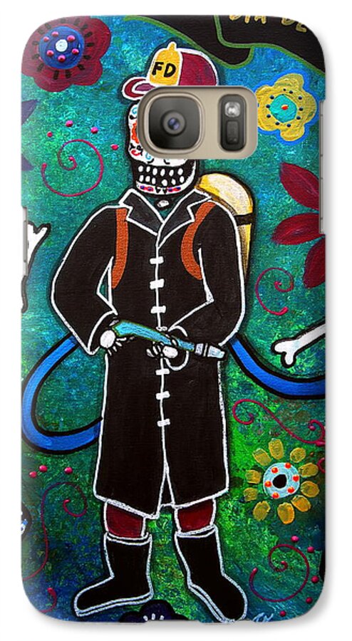 Dia Galaxy S7 Case featuring the painting Firefighter Day Of The Dead by Pristine Cartera Turkus