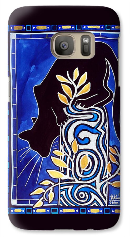 Black Cats Galaxy S7 Case featuring the painting G is for Gato - Cat Art with Letter G by Dora Hathazi Mendes by Dora Hathazi Mendes