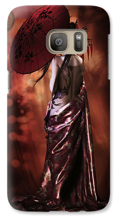 Geisha Galaxy S7 Case featuring the digital art Geisha Gold by Shanina Conway