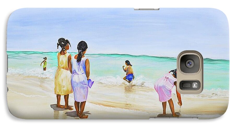 Bahamian Galaxy S7 Case featuring the painting Girls on the beach by Patricia Piffath