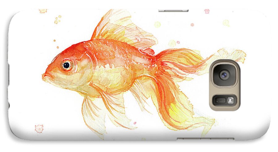 Gold Galaxy S7 Case featuring the painting Goldfish Painting Watercolor by Olga Shvartsur