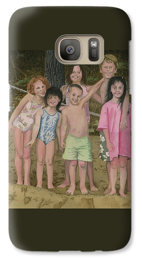 Grandkids Galaxy S7 Case featuring the painting Grandkids On The Beach by Ferrel Cordle