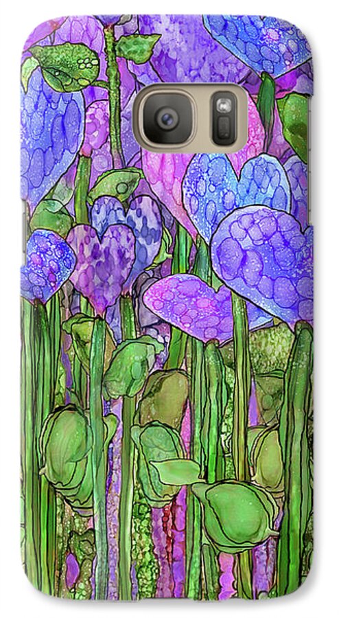 Carol Cavalaris Galaxy S7 Case featuring the mixed media Heart Bloomies 2 - Purple by Carol Cavalaris