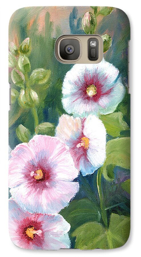 Hollyhocks Galaxy S7 Case featuring the painting Hollyhocks by Renate Wesley