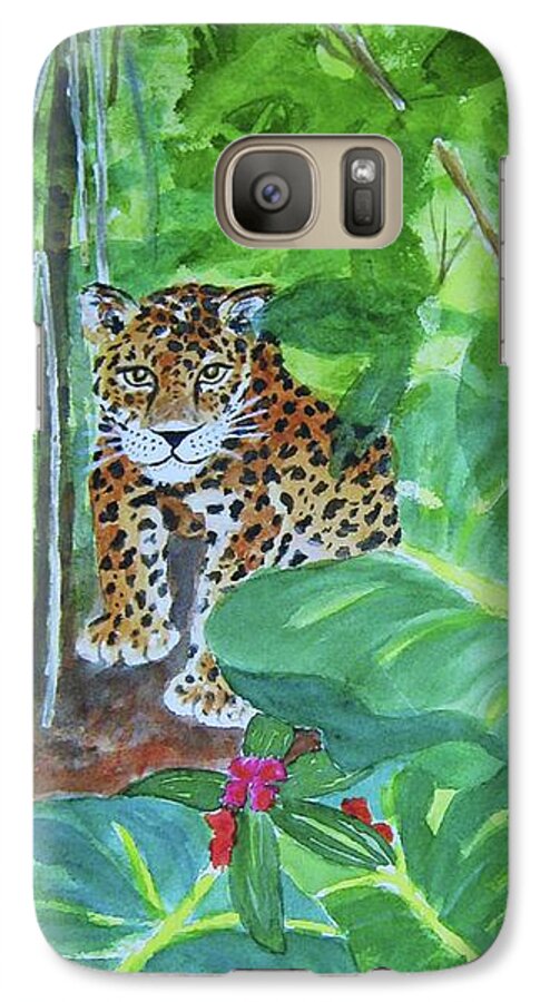 Jungle Galaxy S7 Case featuring the painting Jungle Jaguar by Ellen Levinson