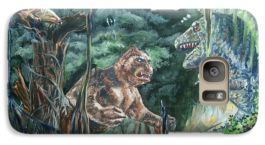 King Kong Galaxy S7 Case featuring the painting King Kong vs T-Rex by Bryan Bustard