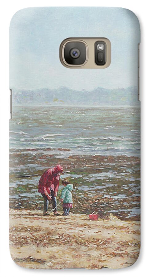 Kite Galaxy S7 Case featuring the painting Lepe Beach Windy Winter Day by Martin Davey