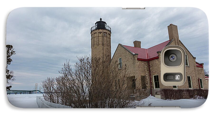 John Mcgraw Galaxy S7 Case featuring the photograph Lighthouse and Mackinac Bridge Winter by John McGraw