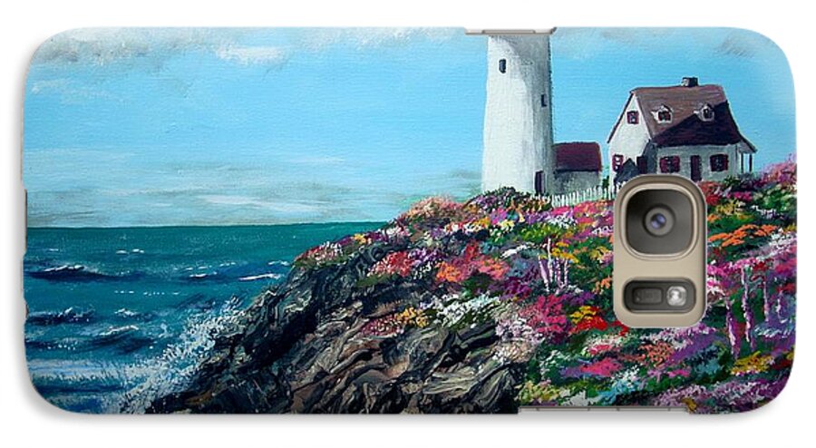 Lighthouse Sea Galaxy S7 Case featuring the painting Lighthouse at Flower Point by Jack Skinner