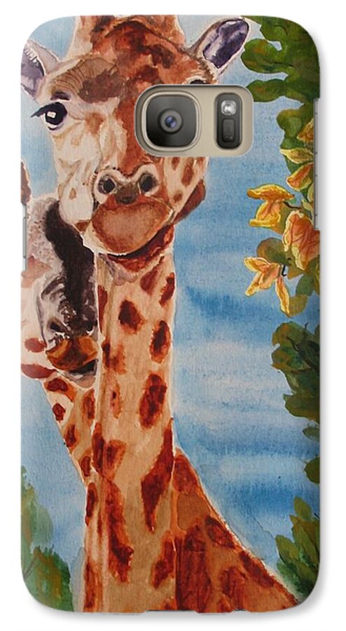 Giraffes Galaxy S7 Case featuring the painting Lookin Back by Karen Ilari