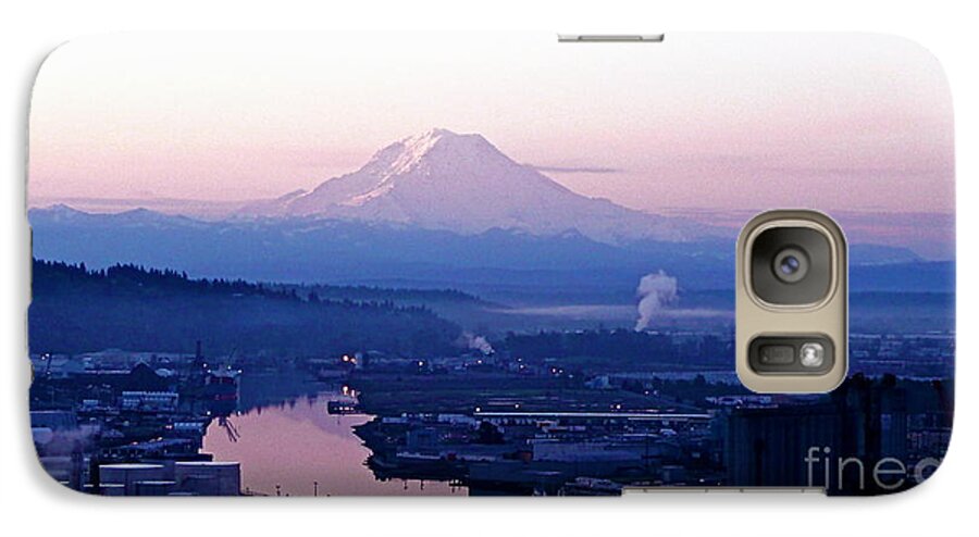 Photography Galaxy S7 Case featuring the photograph Mount Rainier dawn above Port of Tacoma by Sean Griffin