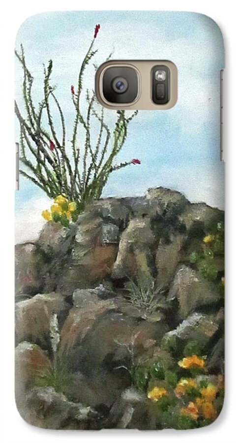 Landscape Galaxy S7 Case featuring the painting Ocotillo in Bloom by Roseann Gilmore