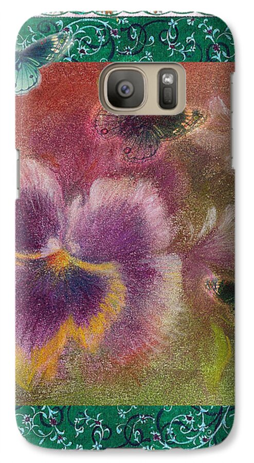 Illustrated Pansy Galaxy S7 Case featuring the painting Pansy Butterfly Asianesque border by Judith Cheng