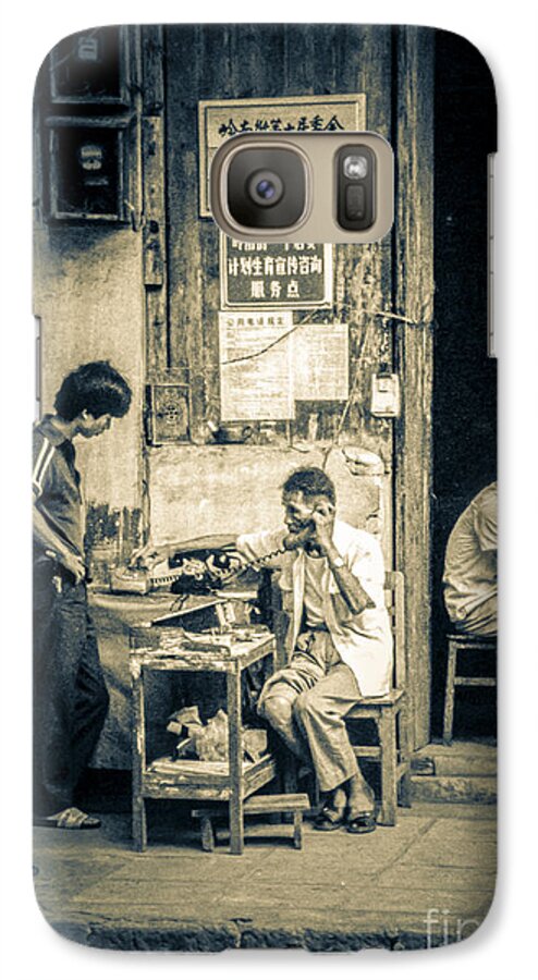 People Galaxy S7 Case featuring the photograph Phonecall on Chinese Street by Heiko Koehrer-Wagner