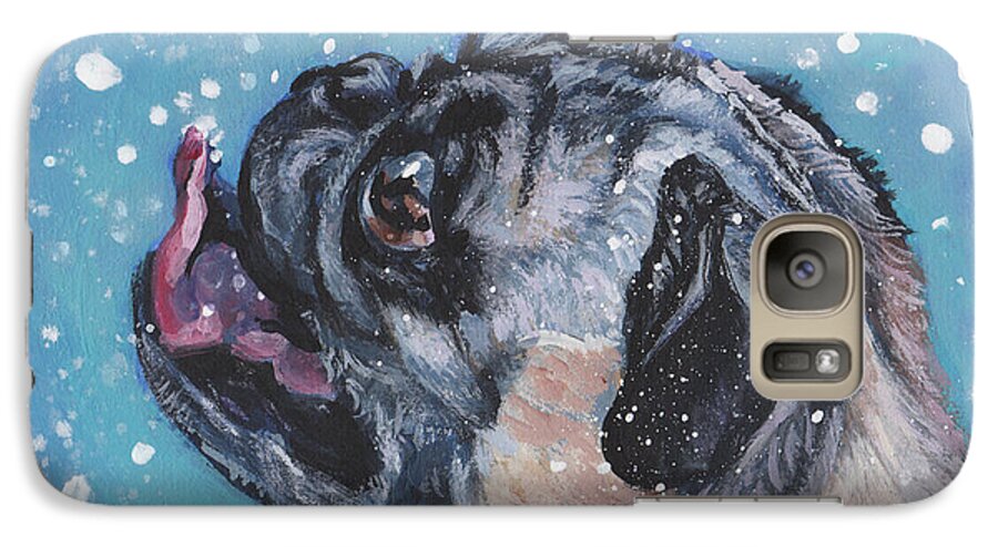 Pug Galaxy S7 Case featuring the painting Pug in the Snow by Lee Ann Shepard