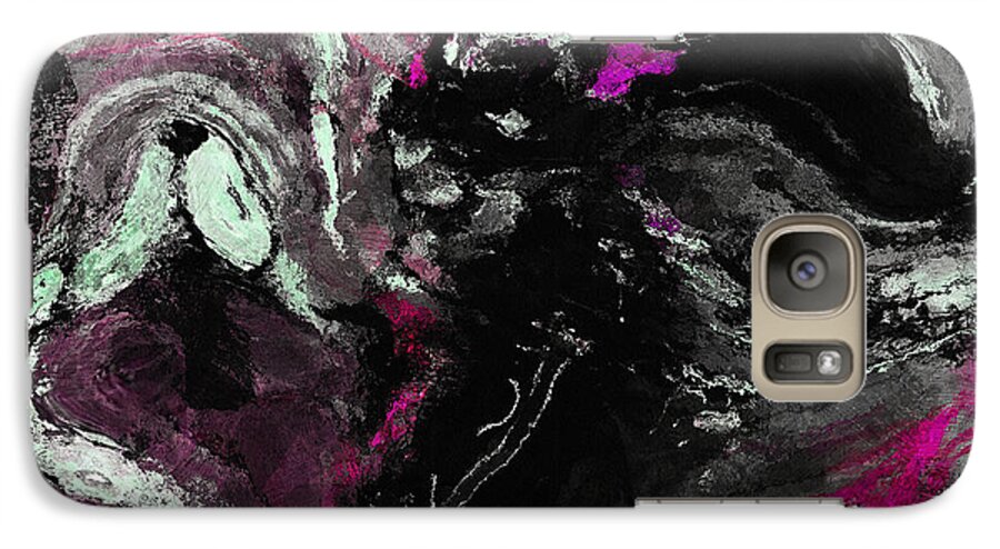Abstract Galaxy S7 Case featuring the painting Purple and Black Minimalist / Abstract Painting by Inspirowl Design