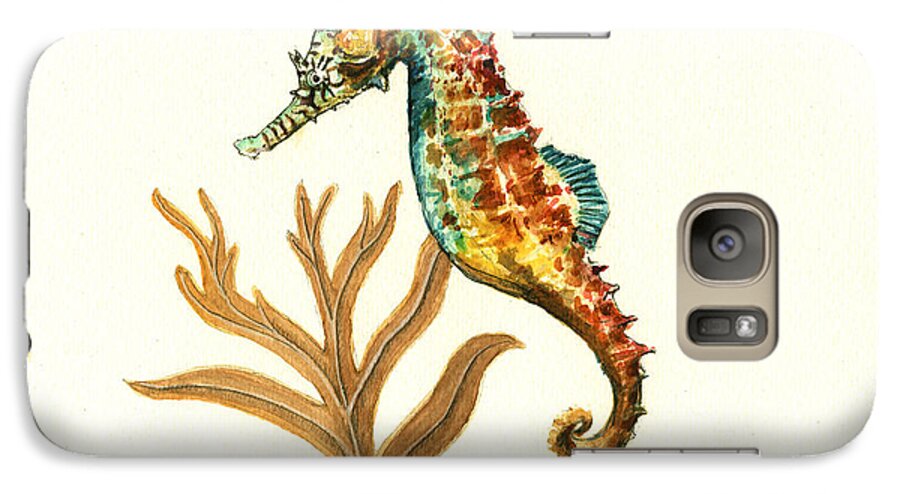 Seahorse Galaxy S7 Case featuring the painting Rainbow seahorse by Juan Bosco