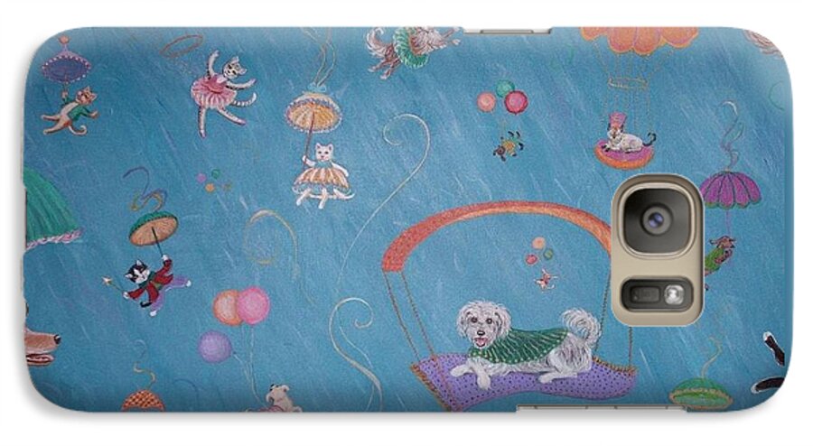 Cats And Dogs Raining From The Sky. Galaxy S7 Case featuring the painting Raining Cats and Dogs by Dee Davis